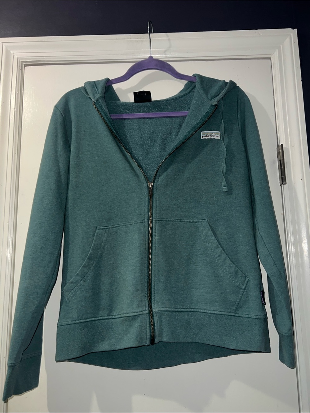 Patagonia Teal Full Zip-Up “Worn Wear” Hoodie